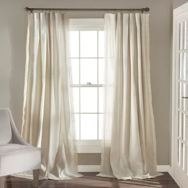 63"x54" Rosalie Rod Pocket Light Filtering Window Curtain Panels Ivory - Lush Décor