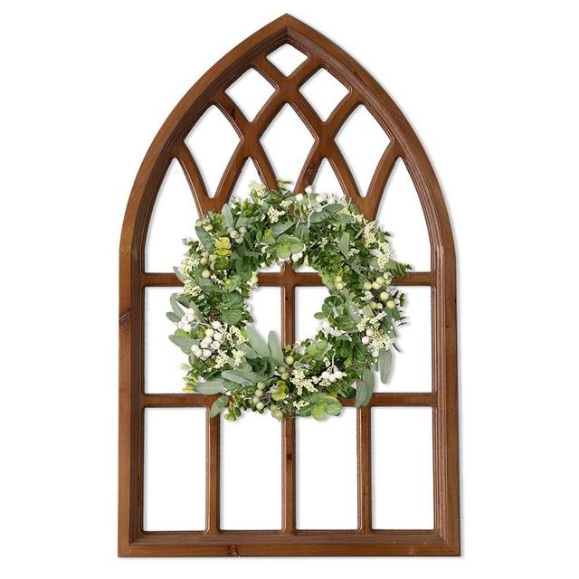 Sintosin Farmhouse Arched Window Frame Wall Decor 20 x 32 Inches, Hanging Burning Finish Cathedral Wooden Faux Windows for Walls, Handmade Rustic Window Pane for Living Room Entryway Hallway