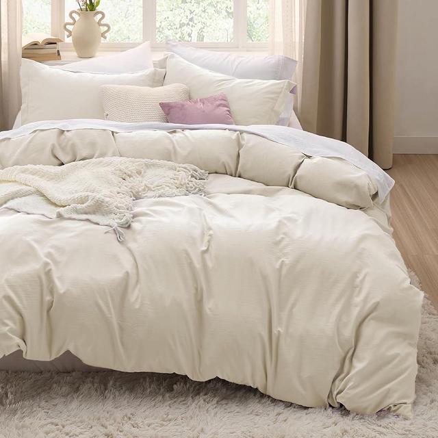 Bedsure Oat Milk Duvet Cover Queen Size - 3 Pieces Prewashed Extra Soft Bedding Set, Includes 1 Duvet Cover 90x90 Inches with Zipper Closure & 2 Pillow Shams, Comforter Not Included