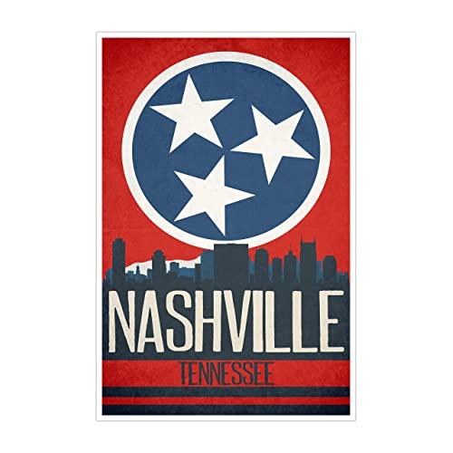 ArtsyCanvas Nashville - State Flag Skylines - 24x36 Matte Poster Print Wall Art