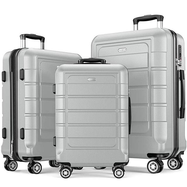 SHOWKOO Luggage Sets Expandable PC+ABS Durable Suitcase Double Wheels TSA Lock Light Gray 3pcs­