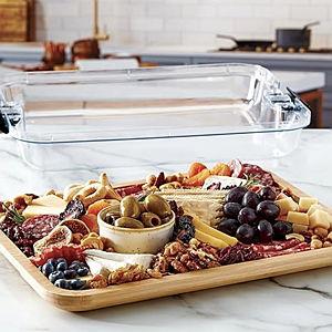 Farberware Build-A-Board Bamboo Cutting Board with Single Storage Compartment, Clear Locking Lid, Black Handles, Perfect for Charcuterie & Snacks