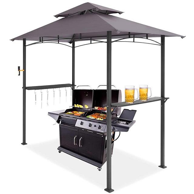 MEWAY 8x5 Grill Gazebo 2-Tiered Outdoor BBQ Canopy Tent, Grey