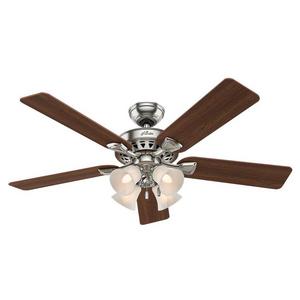 Hunter Westminster 5 Minute Fan 52-in Brushed Nickel Indoor Downrod Or Close Mount Ceiling Fan with Light Kit