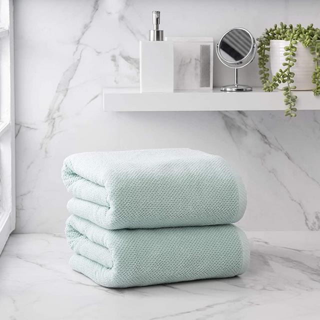 Welhome Franklin 100% Cotton Textured Towel (Aqua) - Set of 2 - Highly Absorbent - Combed Cotton - Durable - Low Lint - 600 GSM - Machine Washable - 2 Bath Sheet