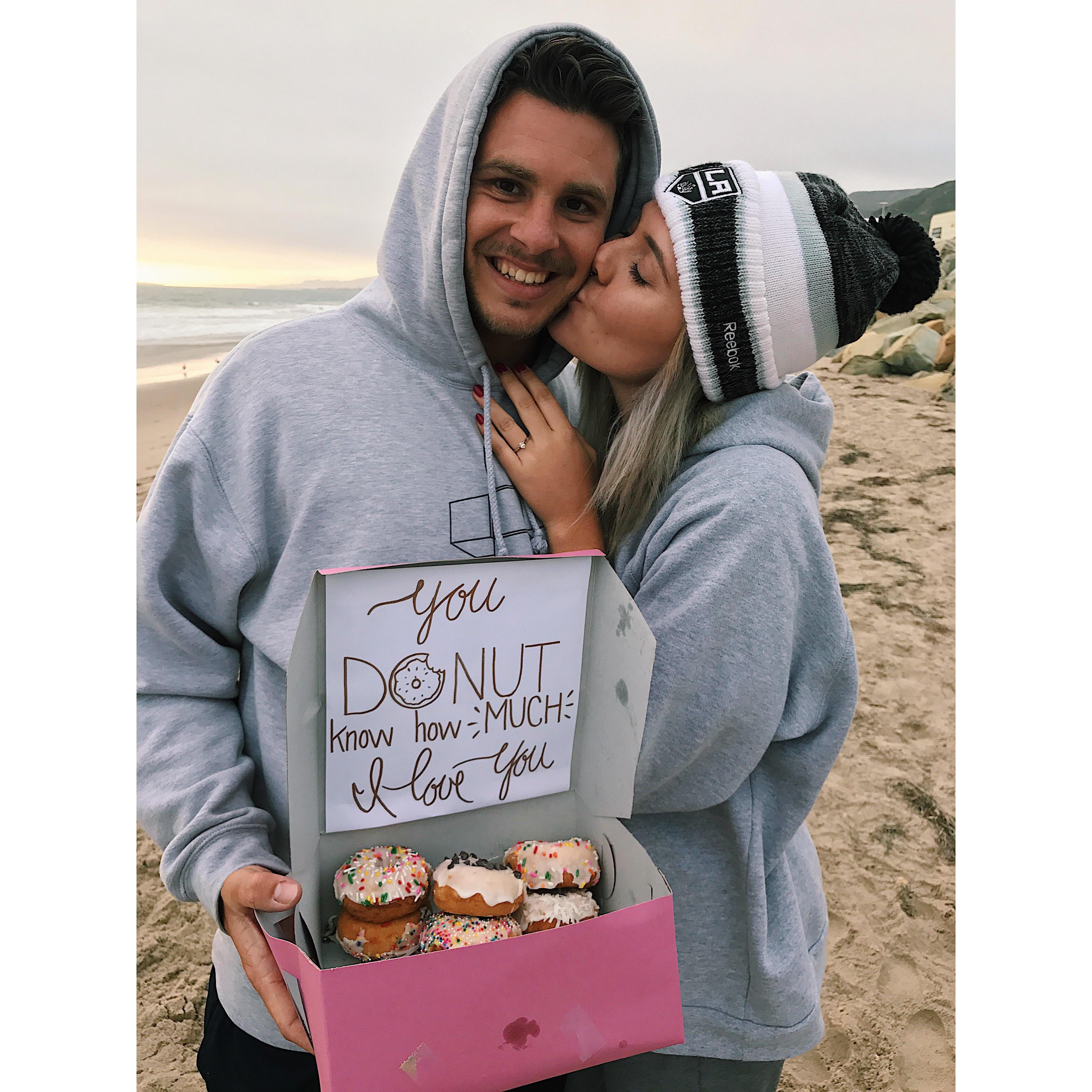There was no better way to propose than with a box of donuts...Riley's favorite!