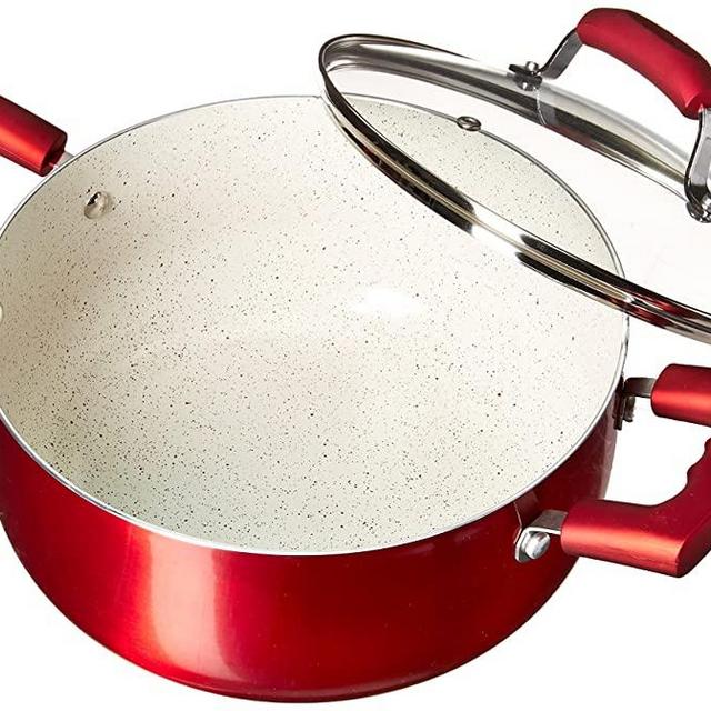 IMUSA USA 4.9Qt Ruby Red Nonstick Dutch Oven with Glass Lid and Soft Touch Handles