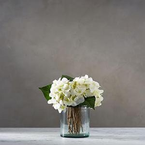 Faux White Hydrangea Arrangement in Glass Vase