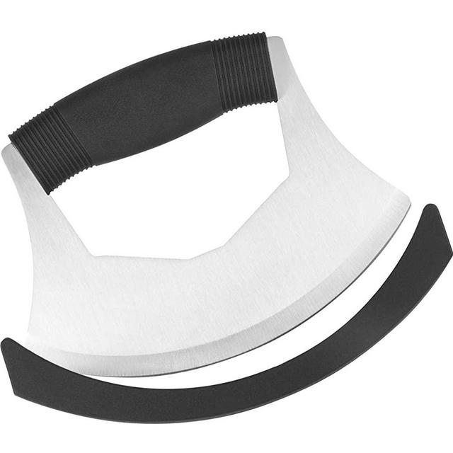 Mezzaluna Salad Chopper, Luxiv Salad Chopper Stainless Steel Mezzaluna Knife with Protection Cover Vegetable Chopper Mincing Knife for Pizza Cheese Onion Carrot Pepper Garlic