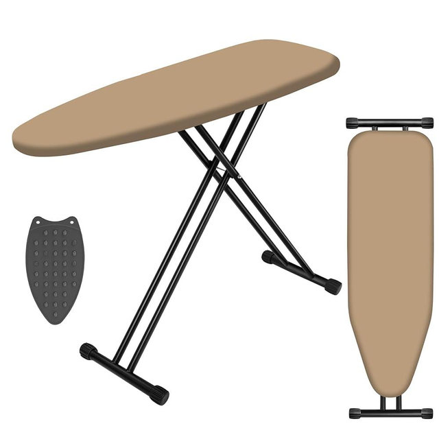 HLILBTE Ironing Board, Compact Ironing Board 13x43 Ironing Area with Extra Thick Heavy Duty Padded Cover, Stable Structure, Easy to Fold,Iron Mat, Brown