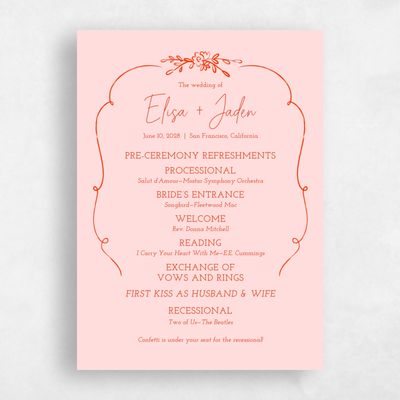 Tomato, Pink Wedding Program - Finley