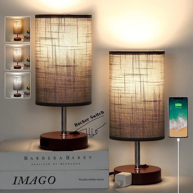 ZJOJO Table Lamp Bedside Lamps for Bedroom, Lamps for Bedrooms Set of 2 with 3 Way Dimmable Using Rocker Switch Nightstand Lamp Night Lamp with AC 2 Outlets for Living Room/Reading Room