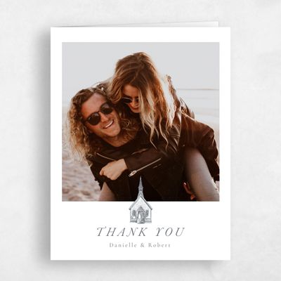 Charcoal, White Wedding Thank You - Rustic Church Photo