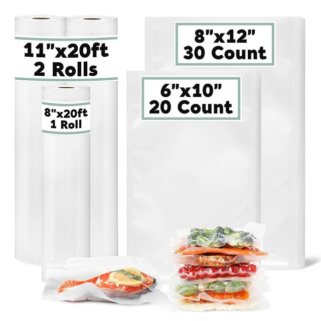 Avid Armor Vacuum Sealer Bags & Rolls – Heavy Duty, BPA-Free, Pre-Cut & Custom-Sized for Food Storage, Meal Prep & Sous Vide – 20 Pint, 30 Quart, 2 Rolls (11"x20ft), 1 Roll (8"x20ft)