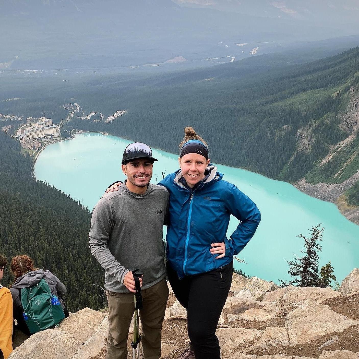 Hiking in Banff National Park. Lake Louise is in the background. This was about ten minutes before it started pouring rain!