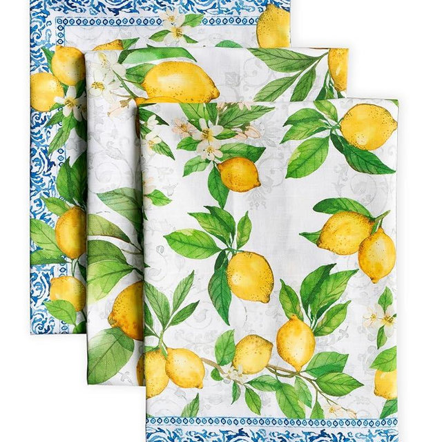 Maison d' Hermine Kitchen Towels Set of 3 100% Cotton 27.50" x 20" Reusable Cloth Tea Dish Towels Absorbent with Hanging Loop for Kitchen Farmhouse Hotel Spring Summer - Cedrat