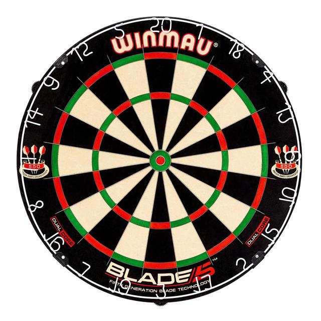 Winmau Blade 5 Dual Core Bristle Dartboard with Increased Scoring Area and Improved Dart Deflection for Reduced Bounce-Outs