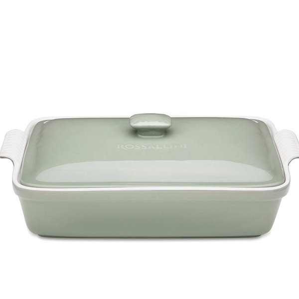 ROSSALLINI Stoneware Casserole Dish Bakeware Set with Lid, Covered Rectangular Dinnerware, Extra Large 4.23 Quart, 13 by 9 Inch, Verde Salvia [Sage Green]