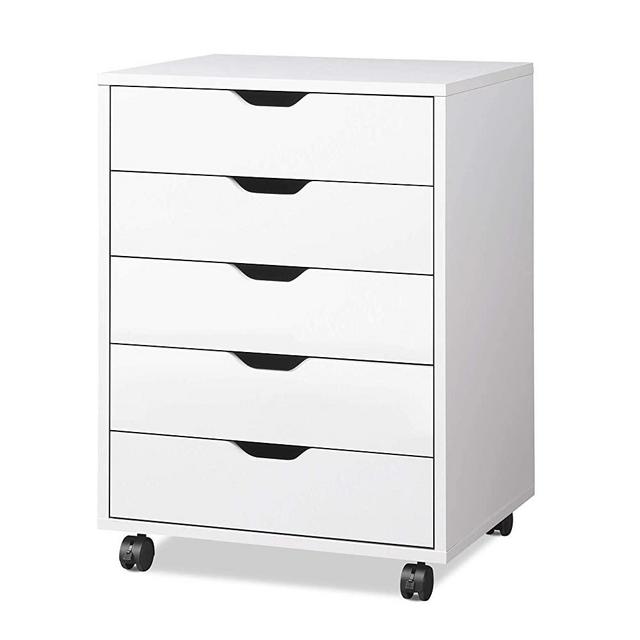 DEVAISE 5-Drawer Chest, Wood Storage Dresser Cabinet with Wheels, White