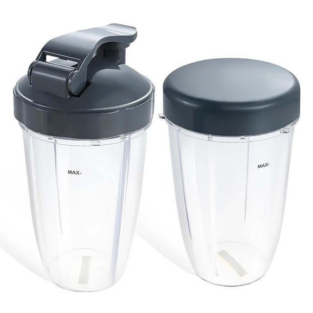 Blender Cups Replacement for Nutribullet 24oz Cups with Flip Top Lid and Flat Lid Compatible with Nutri Bullet 600W/900W Blenders (2 Pack)