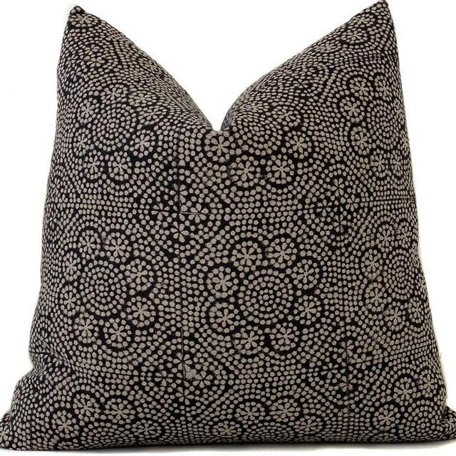 Black Floral Pillow Cover Premium Linen Oriental Moroccan Pattern Statement Cushion Case Couch Sofa Throw Pillow Luxurious Luca Noir Throw
