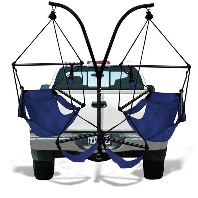 Hammaka Trailer Hitch Stand and 2 Blue Chairs Combo - Aluminum Dowels