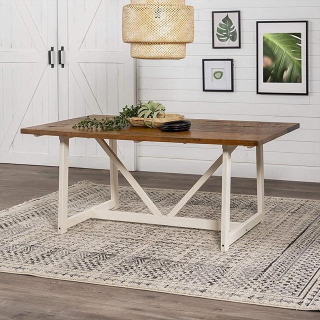 Walker Edison 4 Person Modern Farmhouse Wood Small Room Kitchen Table Set Dining Chairs, 72 Inch, Reclaimed Barnwood/White Wash