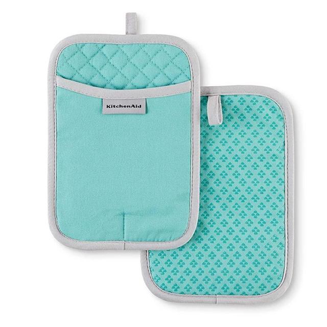 KitchenAid Asteroid Mini Oven Mitt Set, Aqua, 5.5x8, Set of 2 