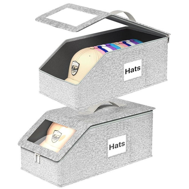 Cigorea Hat Organzier for Baseball Caps - 2 PCS Stackable Hat Storage Holder Holds up to 26 Caps for Closet, Dust-Proof Hat Boxes Container with Clear Window for Home