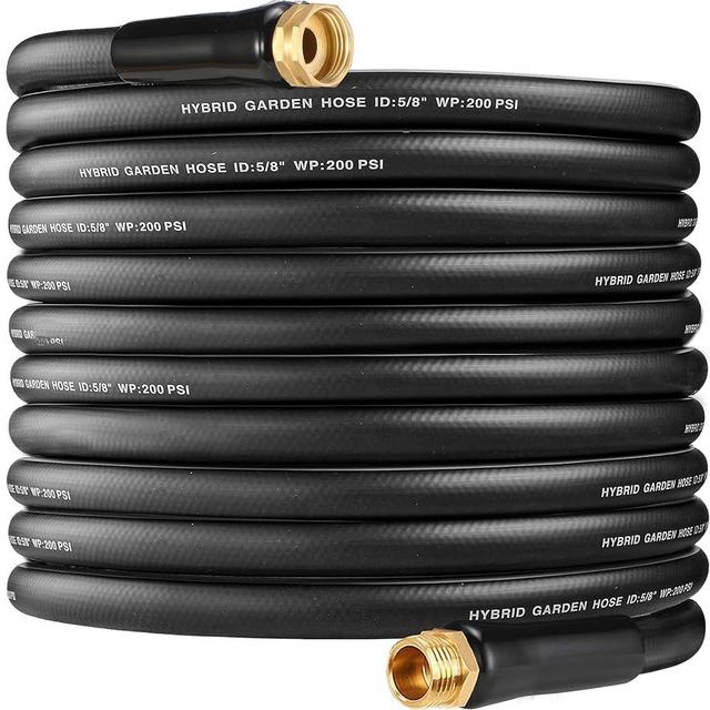Hybrid Garden Hose 100 ft x 5/8 in Heavy Duty Water Hoses,Flexible and Durable,No Leaking PVC,Rubber Hose with PVC Reliefs for Backyard,3/4'' Solid Brass Fittings