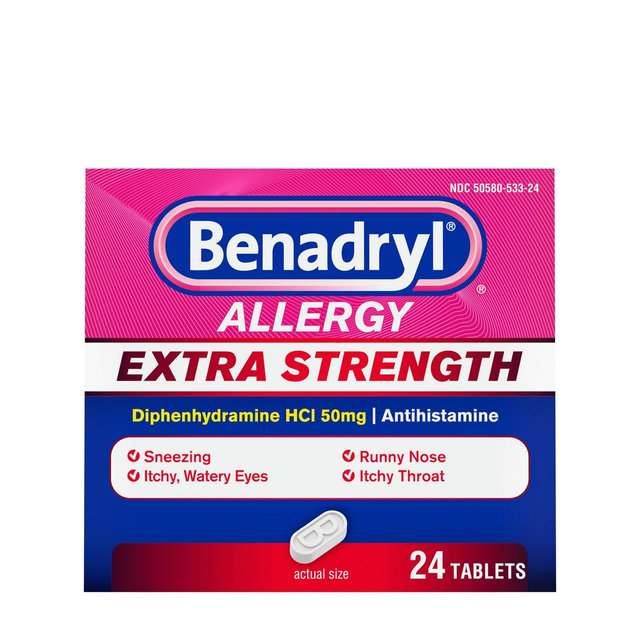 Benadryl Extra Strength Diphenhydramine Antihistamine Allergy Relief Tablets - 24ct