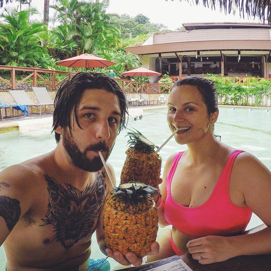 Piña Coladas at the Tabacon Hot Springs in La Fortuna, Costa Rica