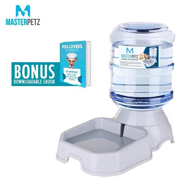 Automatic Dog Water Bowl with Wide Bowl for Dogs Cats Small Pets Under 30 lbs, 1 Gallon 3.8 Liter Capacity Replendish Gravity Waterer with Safety Twist Lock Opening, Dog Food Recipe eBook Included