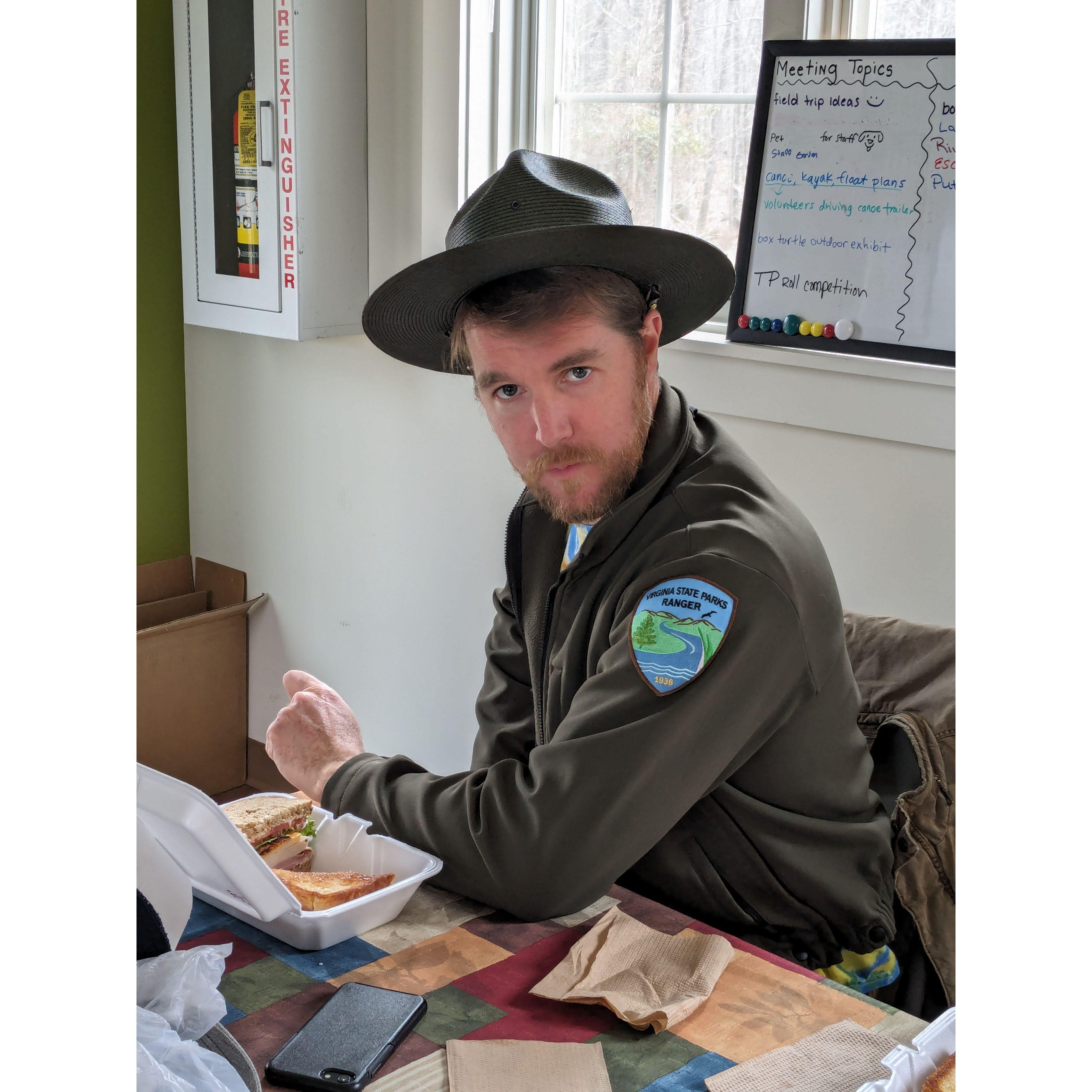 Aaron is had the privilege of experiencing the most important part about being a ranger. The hat.