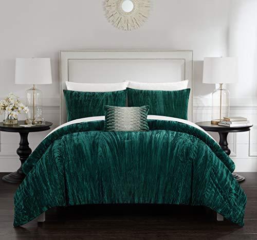 Chic Home Westmont 4 Piece Comforter Set Crinkle Crushed Velvet Bedding - Decorative Pillow Shams Included, King, Green
