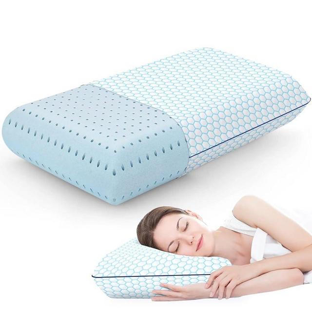 CushyOasis Memory Foam Pillows for Side, Back and Stomach Sleepers, Cooling Pillow with Washable Cover and Breathable Mesh, Bed Pillow for Sleeping Standard Size (Blue)