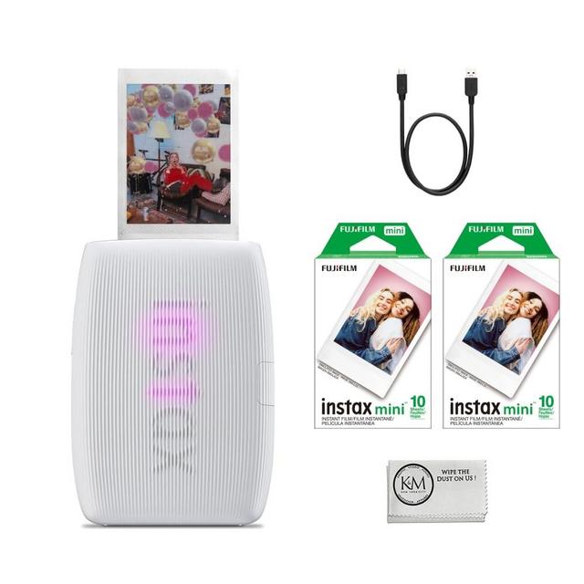 Fujifilm INSTAX Mini Link 3 Smartphone Printer | Clay White Bundled INSTAX Mini Instant Film | 20 Exposures + Microfiber Cleaning Cloth (3 Items)