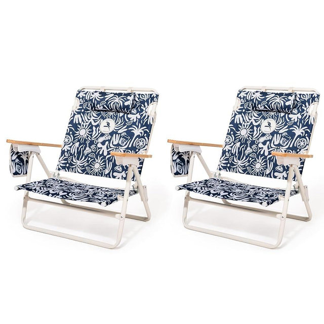 Business & Pleasure Co. Margaritaville Manana Chairs - Backpack Beach Chair, Lay Flat Reclining, Lightweight & Portable, Insulated Cooler Pocket, Continental Drifter Tiki, Pack of 2