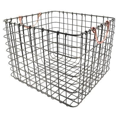 Wire Large Straight Milk Crate - Antique Pewter with Copper Handle - Threshold™