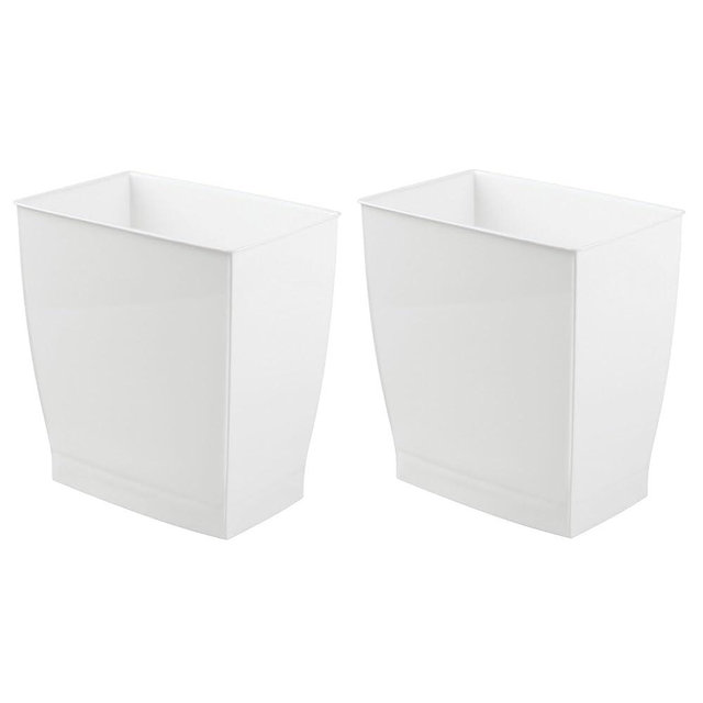 iDesign Small Rectangular Bathroom Trash Cans - Set of 2 - White - Made in USA