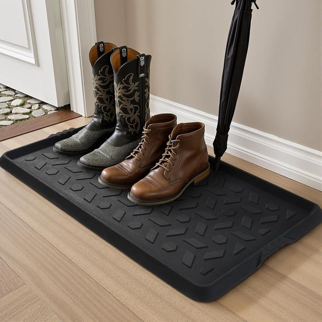 tchdio Rubber Boot Tray, Non Slip Shoe Mat Tray for Entryway, Multipurpose Boot Mat Tray, Durable Entryway Shoe Tray for Front Door, 16x27.5 Inches