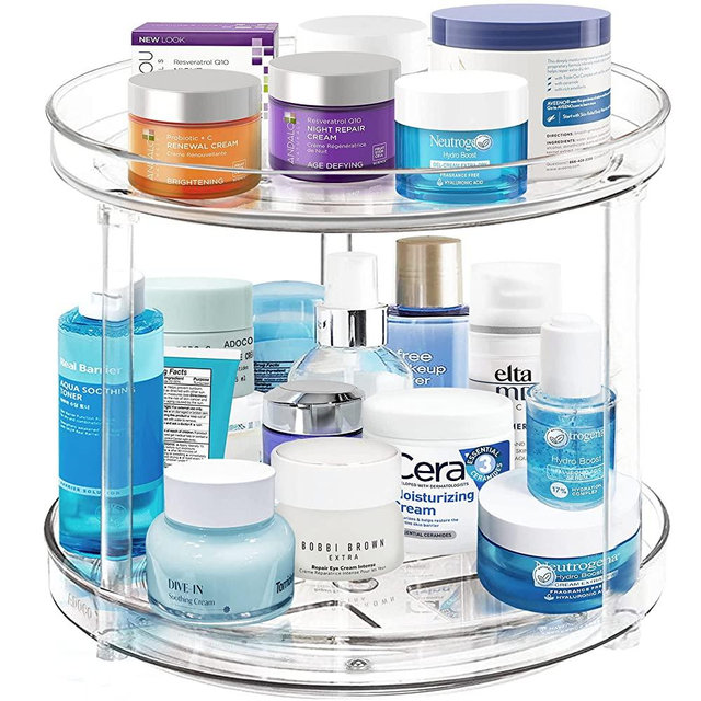 2 Tier Lazy Susan Organizer, 10.6 Inch Clear Spice Rack Turntable Organizer for Cabinet, Bathroom Organizer Countertop, Spinning Storage Organizer for Pantry, Counter- Kitchen Bathroom Organization