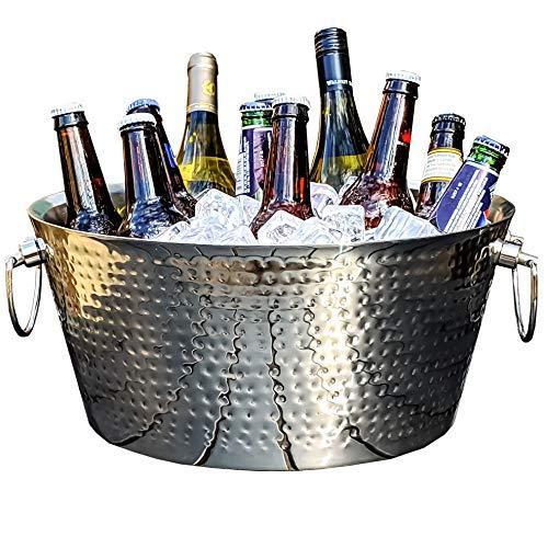 BREKX Insulated Hammered Stainless Steel Beverage Tub & Large Ice Bucket