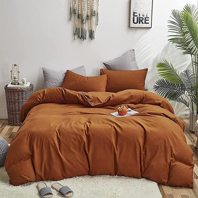 Wellboo Pumpkin Color Duvet Covers King Women Men Solid Burnt Orange Bedding Covers Cotton Modern Light Rust Caramel Comforter Cover Adults Teens Plain Terracotta Blanket Covers Luxury Dusty Brick Bed