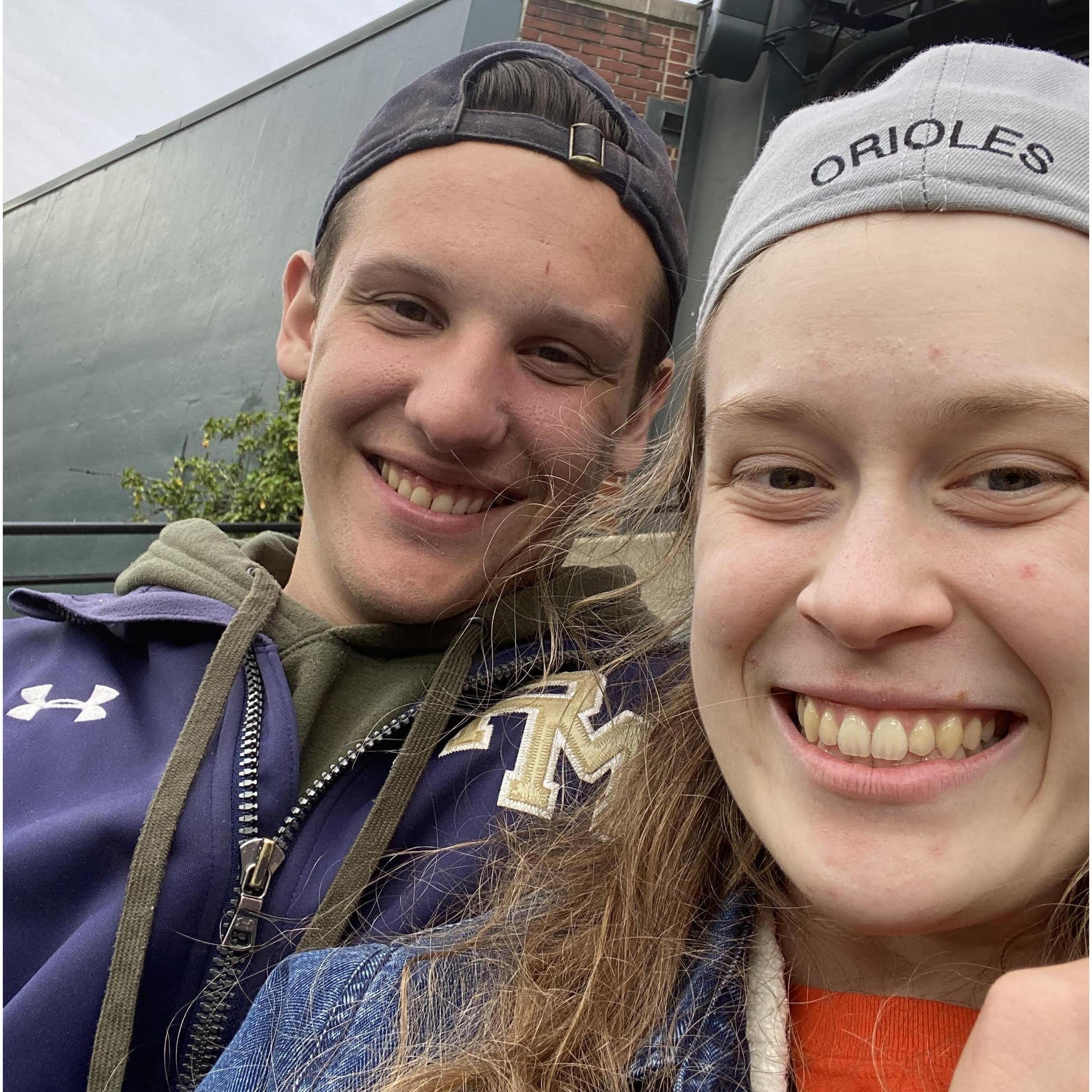 We love baseball! Here we are at an Orioles game.