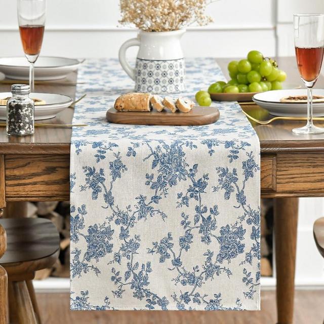 Artoid Mode Monochrome Sketch Branch Toile Textures Chinoiserie Table Runner, Seasonal Retro Vintage Kitchen Dining Table Decoration for Home Party Decor 13x72 Inch