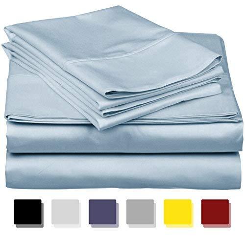 800 Thread Count 100% Egyptain Cotton Sheet King Light Blue Sheets Set, 4-Piece Long-staple Combed Cotton Best Sheets For Bed, Breathable, Soft & Silky Sateen Weave Fits Mattress Upto 18'' Deep Pocket