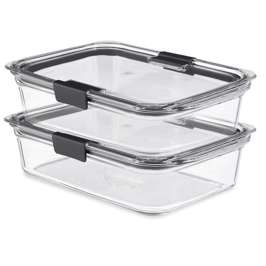 Rubbermaid Brilliance Glass Food Storage Containers, 8 Cup, Set of 2, BPA-Free, Leak-Proof, Clear