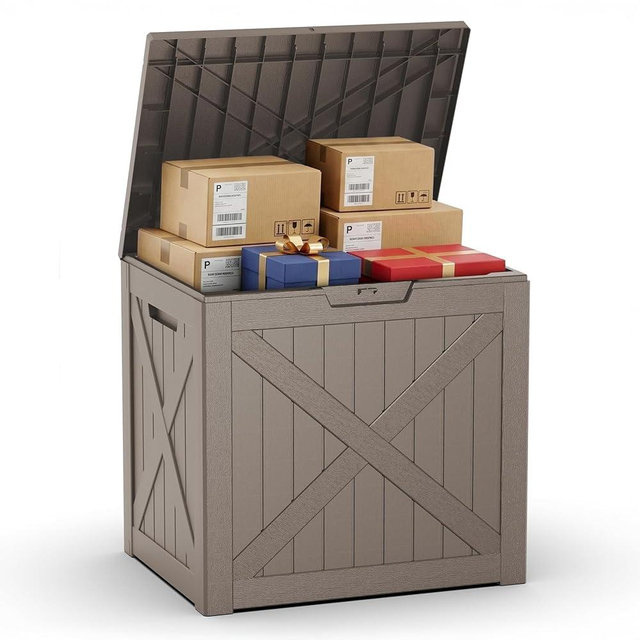 MAIUSCOLI 40 Gallon Outdoor Package Delivery Box with Lockable, Waterproof & Weatherproof Secure Parcel Drop Box for Porch, Resin Outside Storage Boxes(Grey)