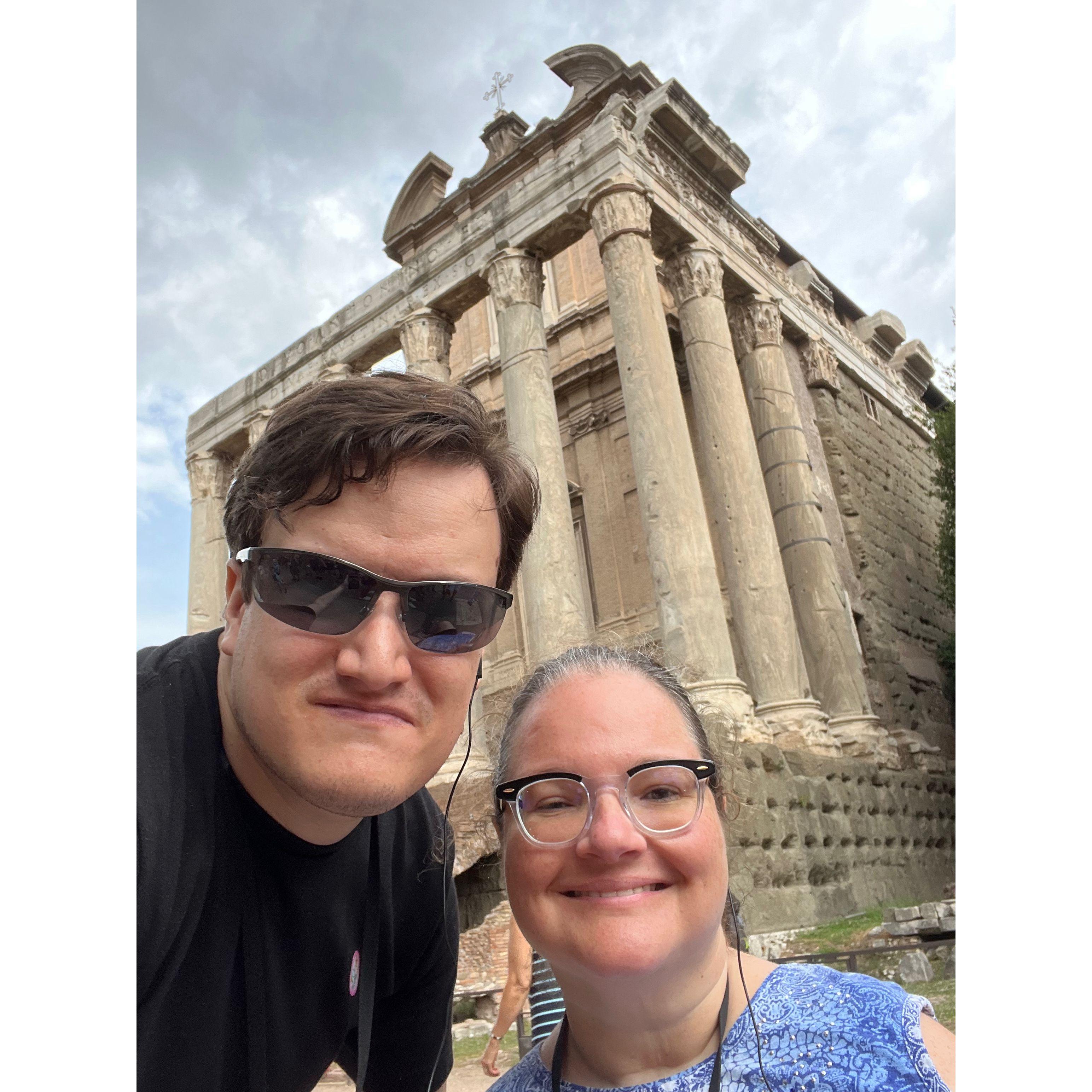 Selfie in front of Roman Forum ruins.
